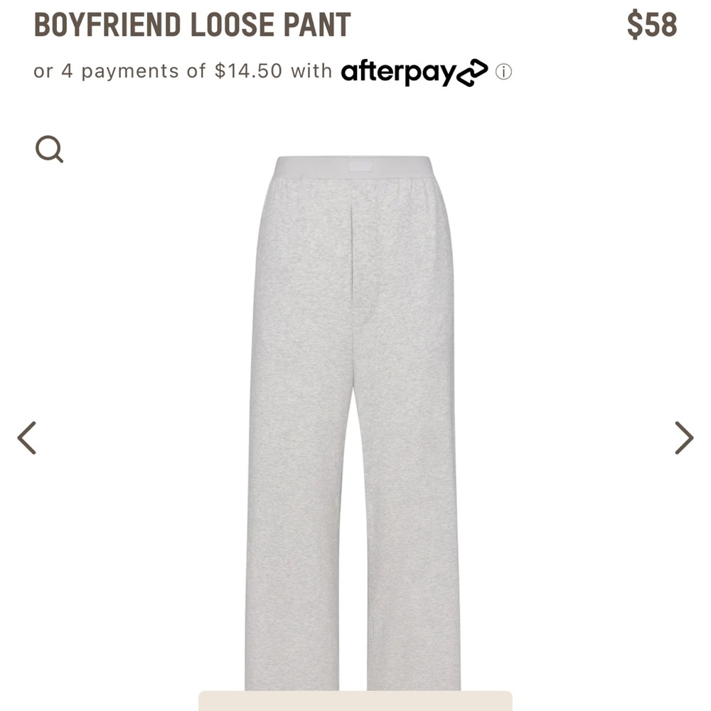 Skims boyfriend loose pant light heather grey size small nwt